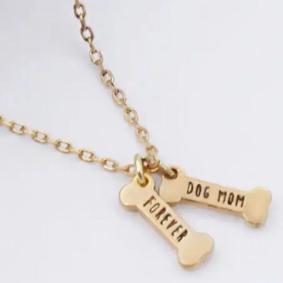 Gold-Dipped Bone Shape Dog Mom Necklace NEW - Picture 1 of 3